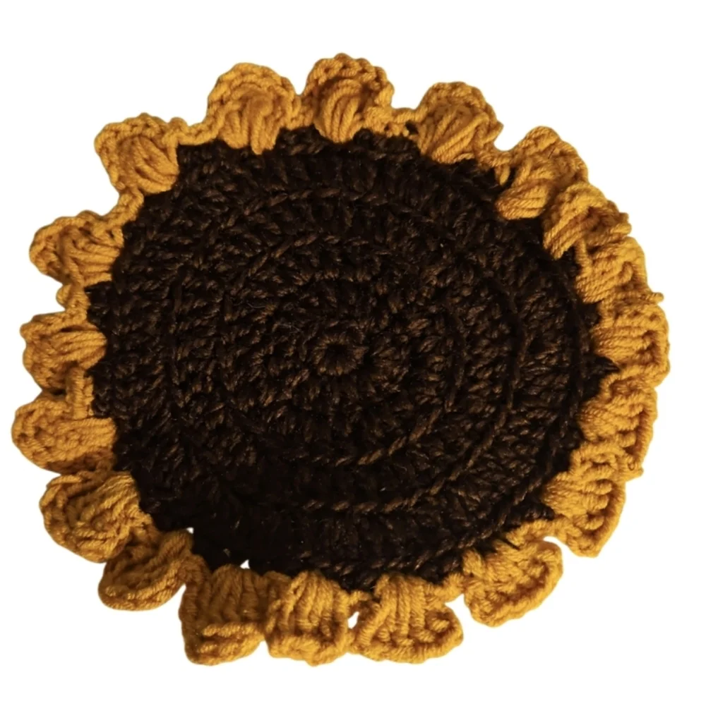 Hand Crafted Floral Coaster 2pc Set Sunflower Mug Rug Home Decor Faux Flower Mat